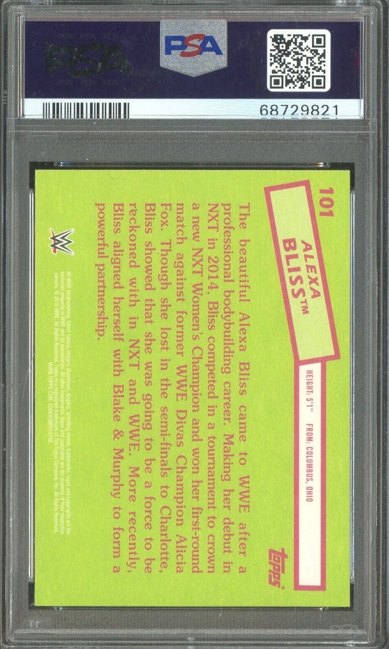 2015 Topps WWE Heritage Alexa Bliss #101 PSA 9 Mint