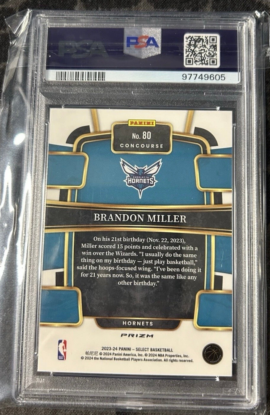 2023 Select Brandon Miller #80 Blue Rookie PSA 10 Gem Mint
